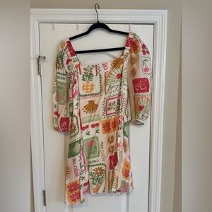 Pink Lily Cream Mini Dress with Multicolor Floral Patchwork